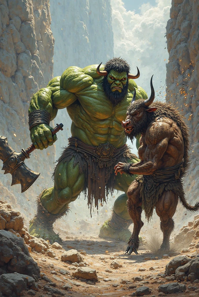 A half-orc female barbarian fighting an orc、Dungeons＆Dragons