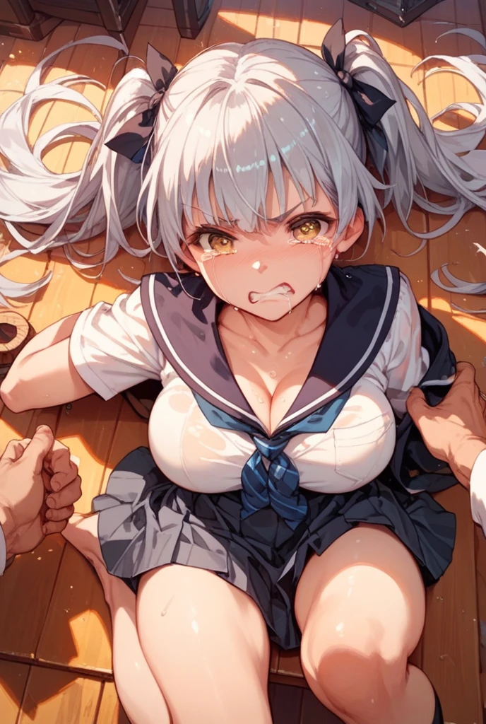 (Very small girl rides guy perfectly:1.5)、(Straddling Girl:1.3)、(Big Breasts:2)、(eyes half closed:1.3)、(Crying)、(tears:1.3)、(The body shakes violently)、8K resolution、 ((Highest quality))、Anatomically correct、(High School Uniform:1.9)、((Hasselblad Photos))、[:(Detailed face:1.2):0.2]、(heavy rain:1.5)、(Sweaty:1.6)、(Squat:1.4)、(Intense sex:1.9)、(hollow:1.6)、(Dripping a lot of semen from the vagina:1.6)、(Groping the chest:1.6)、(Several middle-aged men:1.1)、(Holding your head and worrying:1.4)、(Front view:1.6)、(Braiding hair:1.5)、(Loss of strength from the body:1.3)、(Breast milk production:1.6)、(呻吟)、(Knee socks)、(hat)
