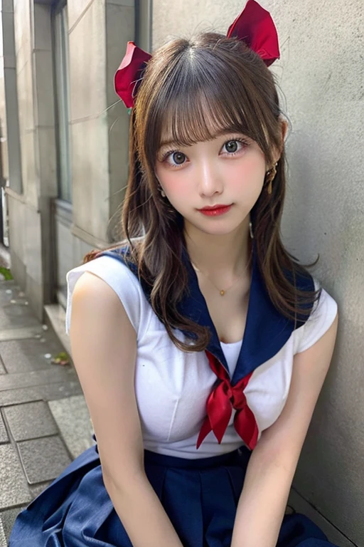 A 17-year-old Japanese girl with a very cute idol-like face..。Gentle and cute。Please smile kindly。She is a cheerleader at school Cheerleader uniforms are bikini style and expose cleavage Large Bust Full body portrait I support the game RAW Photos Genuine Genuine High resolution Genuine life No copyright notice