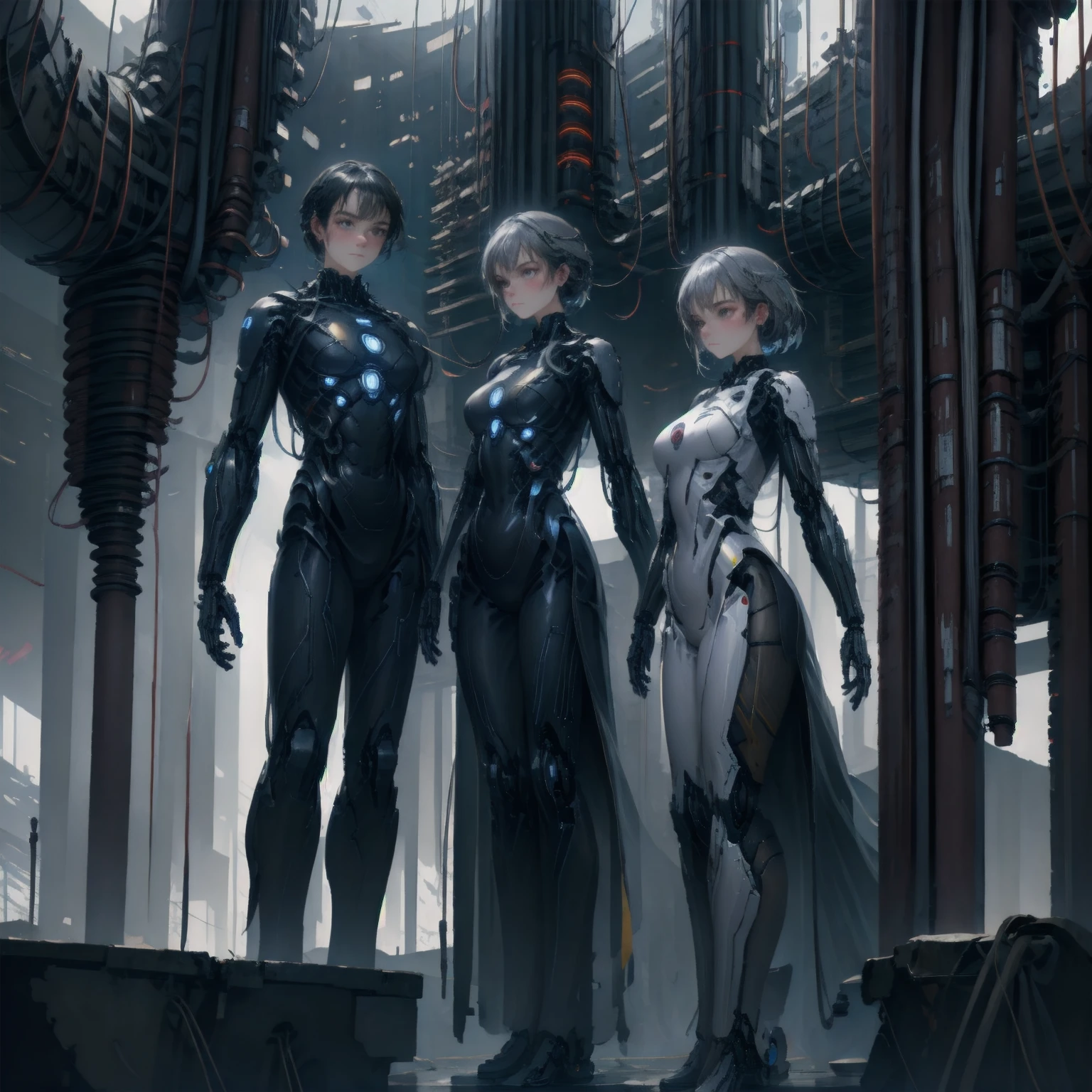 there are many mannequins lined up in a row, highly detailed vfx scene, white biomechanical details, darren aronofsky, human computer, large arrays, portrait of female android, artificial intelligence logo, human female, bluray image, anthropomorphic female, cycles engine --ar 16:9