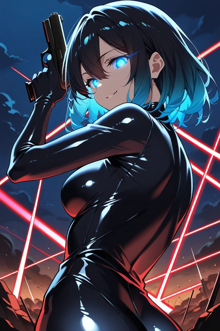 1girll, red pupils,Red long-haired,crisp breasts,Convex buttocks,Bare legged,Black heels,White bandeau dress,Decorated with a gold pattern,He wears a black trench coat,He held a red laser sword in his hand,starrysky,kosmos,Detailed background,Clothing details,perfectly proportioned, Cinematic lighting, filmgrain, Fuji colors, lightand shade contrast, 8K, 巨作, Textured skin, Super detail, high detal, high qulity, A high resolution,