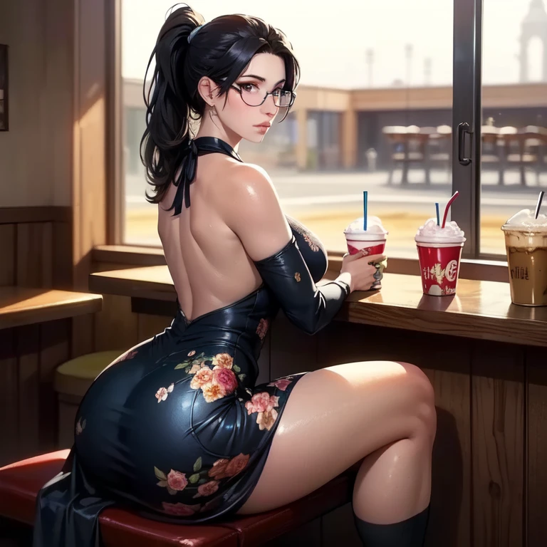 realistic , (masterpiece, best quality),(solo) ,(Milf), Linda Cardellini as Velma in Scooby-Doo, tight tubetop, [brown|purple|black hair], long hair, hair bow, hair ribbon, ponytail, makeup, blue eyes, ,choker, blue suit, pencil skirt, black thighhighs, high heels, school, classroom, blackboard,
