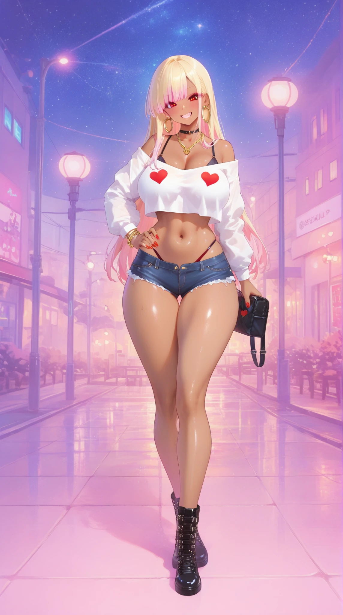 super sexy black woman 20s, transparent panties, amusement park, Ferris wheel, wet black skin, pink lips, silver eyes, medium breasts, legs up, ultra realistic, 8k, long purple hair, ultra realistic, ultra transparent white skirt realistic, 8k