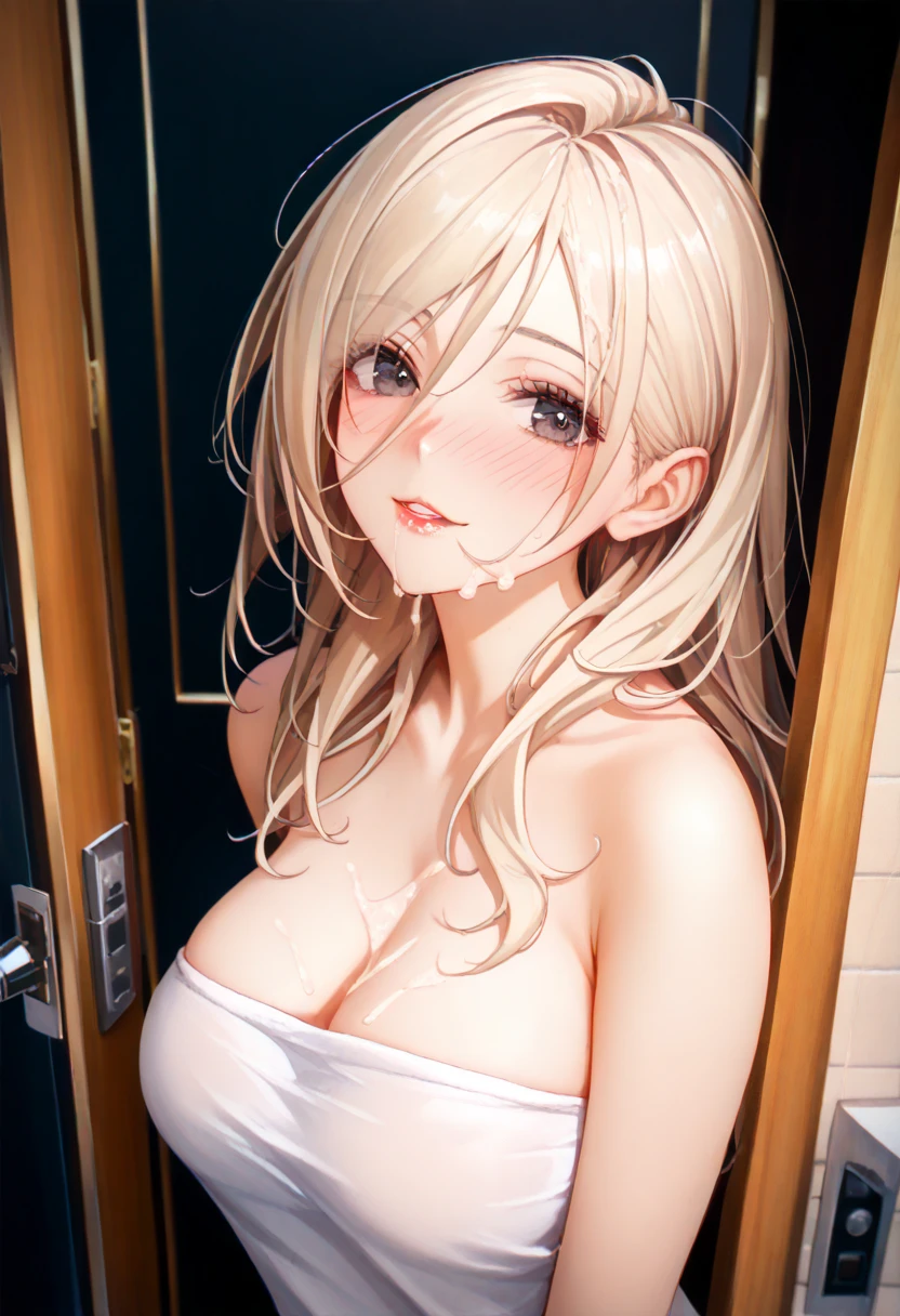 fullnude、a towel, look of superiority, mockery look, looks down on you,  the pubic area is lifted