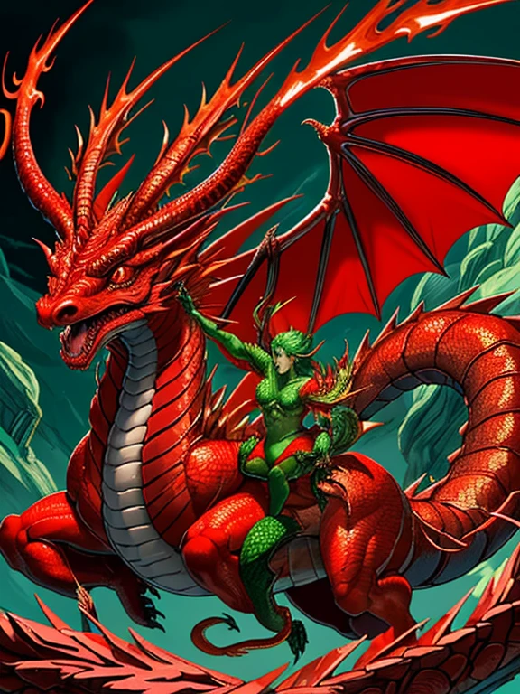 a cartoon picture of a woman with a green and red costume, hot reptile humanoid woman, snake woman hybrid, lamia, guyver style, sfw version, scarab reploid, sleek mecha female dragon head, robot mecha female dragon head, naga, dragon vore art, cell shaded adult animation, alien queen, serpentine pose, glamorous angewoman digimon --auto --s2