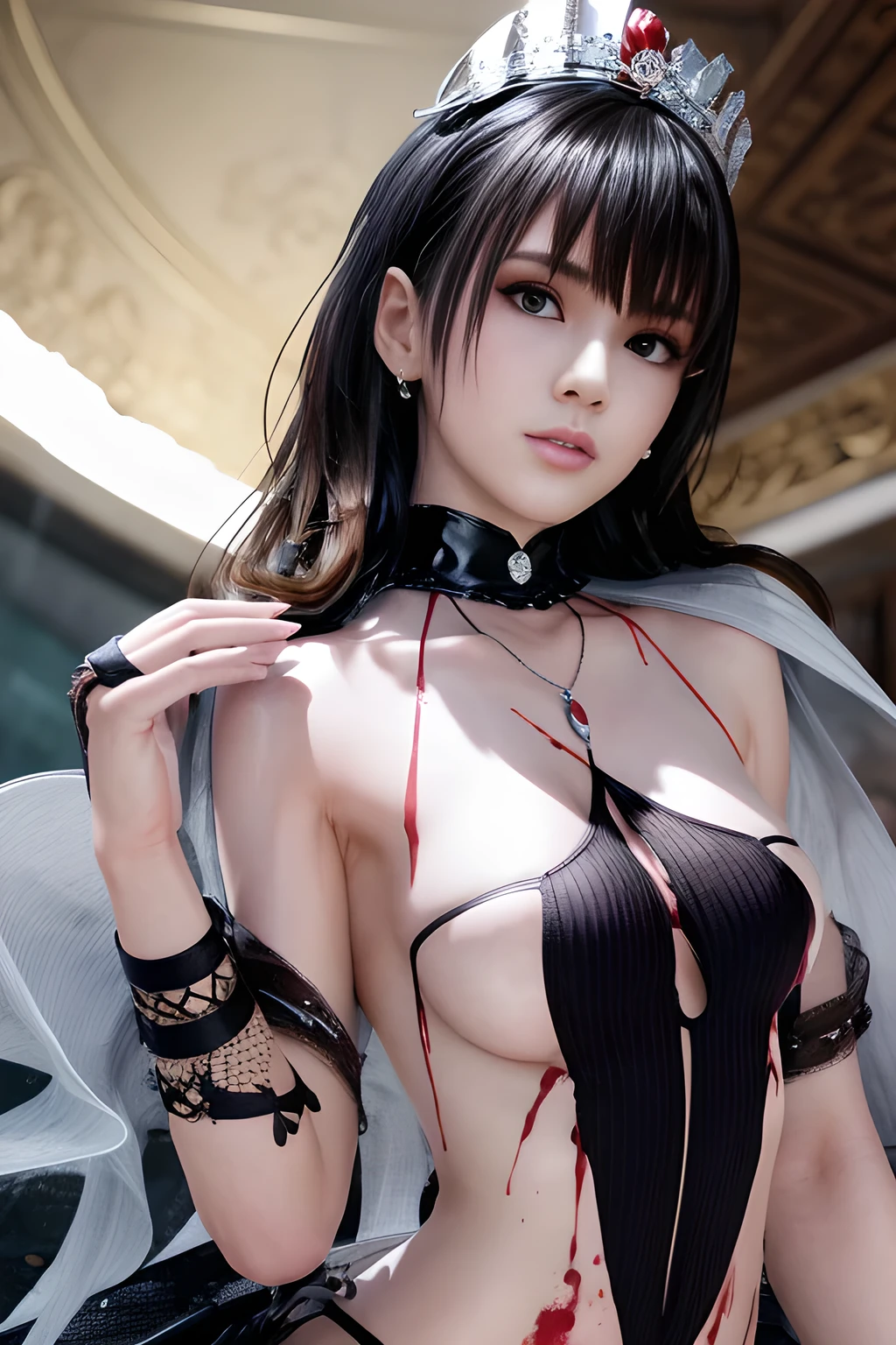 1girl ,BREAK (Red theme: 1.3),Tube Top,evening dress,( Fur robe:1.1),(embroidery:1.1),,, (best quality,8k,highres,masterpiece:1.2),ultra-detailed,(realistic,photorealistic,photo-realistic:1.37),studio lighting,ultra-fine painting,sharp focus,physically-based rendering,extreme detail description,professional,vivid colors,,huge breasts,Nanami