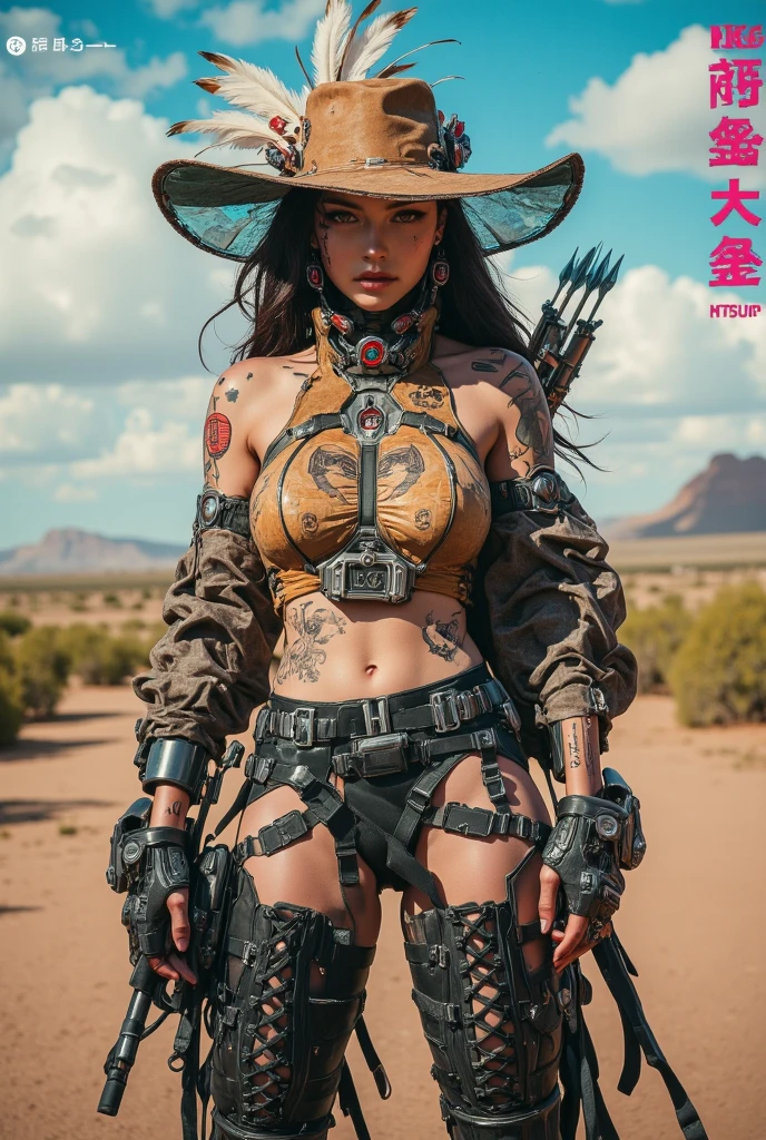an attractive woman [gunslinger:bounty hunter:0.4] standing in a fantasy wilderness (meijijapan style:1) <lora:djzMeijiJapan_LB2:0.8>