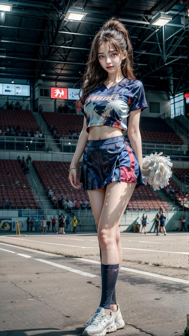((professional cheerleaders)), ((squad)), ((uniform)), ((stadium)), ((big tits)), ((big ass)), ((long legs)), ((upskirt)), ((fit)), ((toned)), ((full body)), ((random poses)), ((visible nipples and cameltoe)), professional photography, detailed skin, realistic, photo-realistic, 8k, highly detailed, (full length frame, high detail Raw color art, piercing, diffused soft lighting, shallow depth of field, sharp focus, hyperrealism, cinematic lighting,