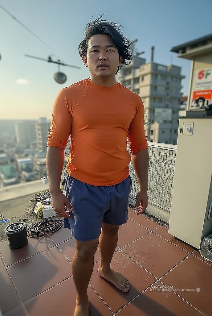 Boy, black and lush hair, strong body, handsome face