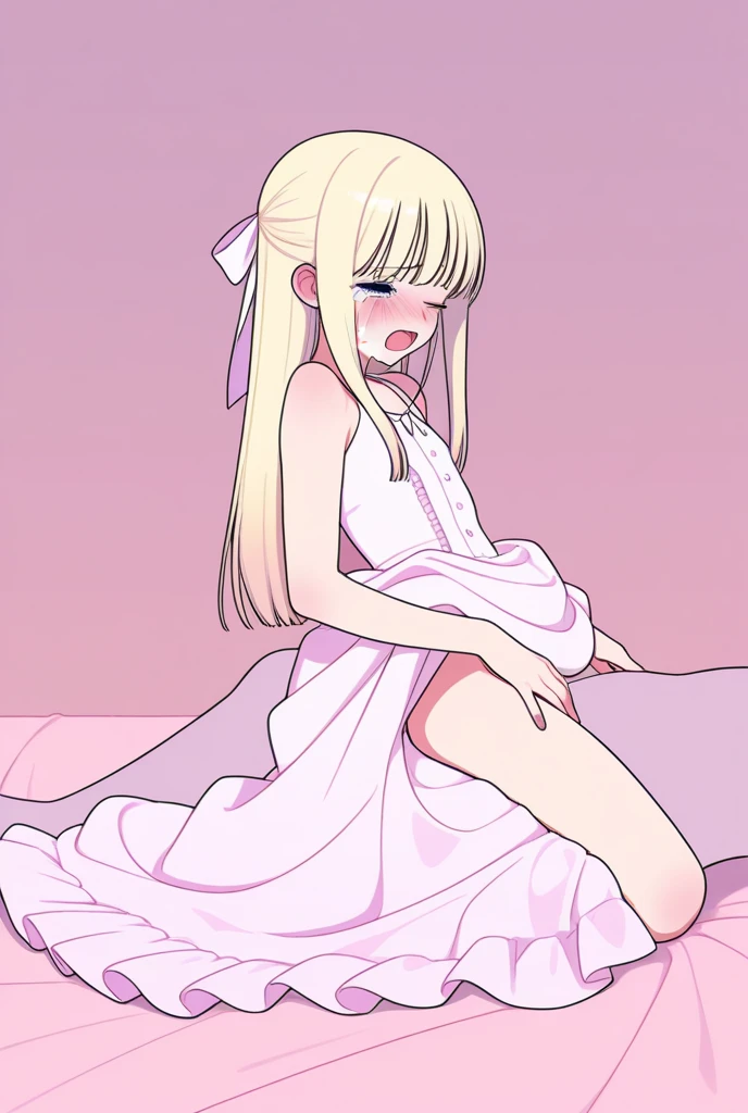 Highest quality, Super resolution video, 8k, Delicate depiction, chibichara, too young girl, 1Beautiful JC girl, Cute face, Baby Face, I want to caress you, Glossy golden hair, Pigtails, On the bed, Half naked, Small breasts, Wearing knee-high socks, Sexy pose, (Small breasts:1.6), The nipples and areola are pale pink., Immature female body, Interested in sex, She is aroused by the sight of your erect penis, Erotic, Very embarrassed, With legs wide open, Show hymen, I want you to see my pussy, I want you to touch my pussy, Scrounge, please, I can't stand it, A facial expression of sexual pleasure, Eroticな格好をさせられている, A lewd act only shown to you, I dedicate my hymen to you, Immature female body, School uniforms are messed up, She strikes an immoral pose, Moist eyes, Crying profusely, Falling into pleasure, She seduces you with her lust, Dynamic Angle