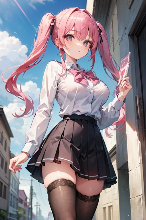 (1 girl),(high quality), (High resolution), (extremely detailed), (8K),(lower body shot),(She is wearing a translucent school uniform and a short navy pleated skirt.),(wearing black pantyhose)not wearing shoes,perfect writing,(Beautifully erect nipple shape:1.2),High resolutionの美しい目,(neutral white lighting:1.2),Dancing in another world with strong winds