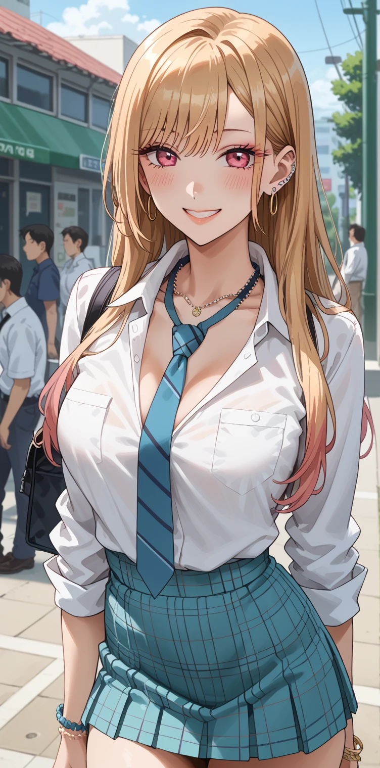 (highest quality: 1.2, Highly detailed, Latest, Vibrant, Super detail, Ultra-high resolution, High contrast, masterpiece: 1.2, highest quality, Best aesthetics, aya:0.9), alone, (1 woman), /( teacher/ ), (teacher), long hair, blonde hair, (red eyes: 1.3), long hair with brown highlights, thighs, skirt, sexy, cleavage, painted nails, belt, thighs with tights, glasses, classroom, shake hands welcome, pink lips, heels, red dress, sexy thigh, detailed leg, dynamic angle, random pause, highly detailed face and skin texture, cowboy shot,