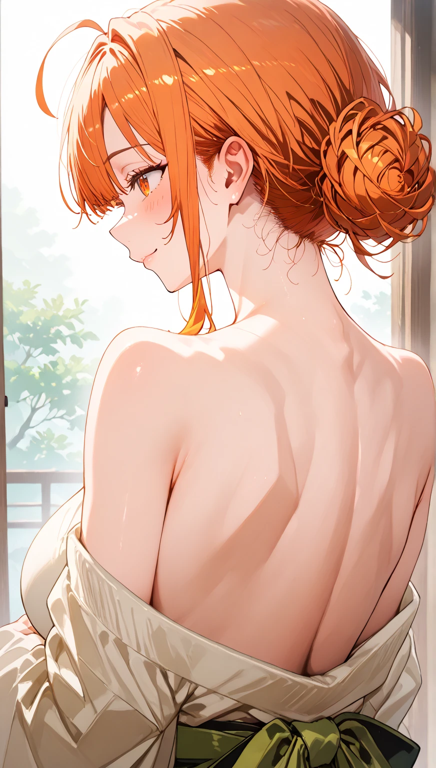 (Highest quality, 8k, masterpiece :1.3),Mrs. Yuigahama,ガハMom, As I expected, my youth romantic comedy is wrong。, One woman,Bun Hair,30 years old,Mom,Orange Hair,nsfw,Bewitching Smile,Sexy pose,Sex with a man,Penis insertion,back,On all fours