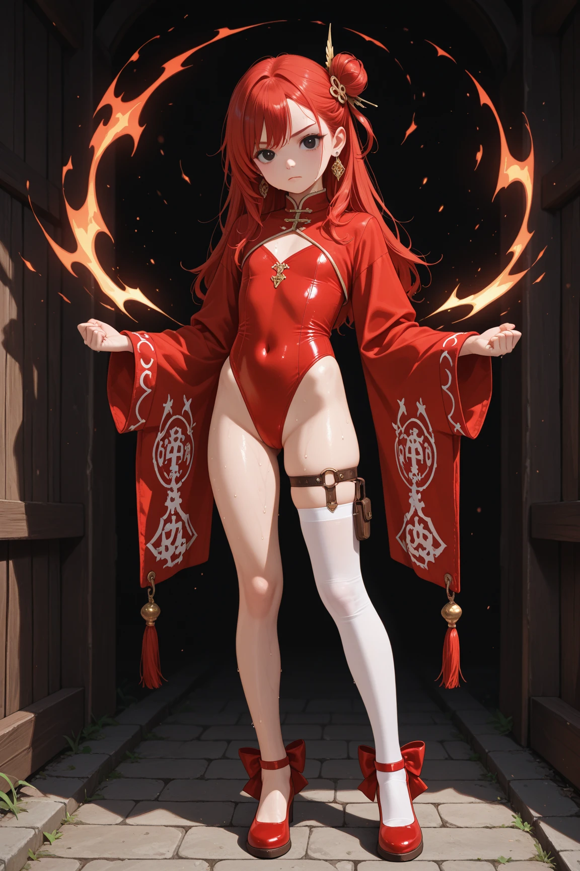 cute  elf,(((little ,tiny little body,little))),(((6 years old))),((anime elf  with extremely cute and beautiful orange hair)), (((elf))), (((elf ears))),

(((flat chest))),((((black hair:1.35,messy orange hair,long hair,huge braids,colored inner hair,ear breathing)))),(((orange_eyes:1.3))),intricate eyes,beautiful detailed eyes,symmetrical eyes,big eyes:1.5,(((lustrous skin:1.5,bright skin: 1.5,skin tanned,shiny skin,very shiny skin,shiny body,plastic glitter skin,exaggerated shiny skin,illuminated skin))),(detailed body,(detailed face)),

cute,slutty,erotic,daring,(((nsfw))),

zettai ryouiki,revealing clothing,show skin,(((Sexy orange coat, orange coat outfit, wearing a orange coat:1.3,orange winter coat))), ((orange mini-skirt,orange mini skirt with furry edge,visible thong straps)),(white gloves,orange clothes,semi-naked,with little orange clothing,((((furry edge clothing)))),(((intricate outfit,intricate clothes,embroidered outfit,ornate outfit))),

(dynamic pose:1.0),embarrassed,(centered,scale to fit dimensions,Rule of thirds),

((snowy pine forest at night)),with dark stormy clouds,winter,scenery:1.25,((snow forest background)),Christmas tree,

highres,sharp focus,(ultra detailed,extremely detailed),(photorealistic artwork:1.37),(extremely detailed CG unity 8k wallpaper),(((vibrant colors,vibrant theme))),(intricate),(masterpiece),(best quality),
