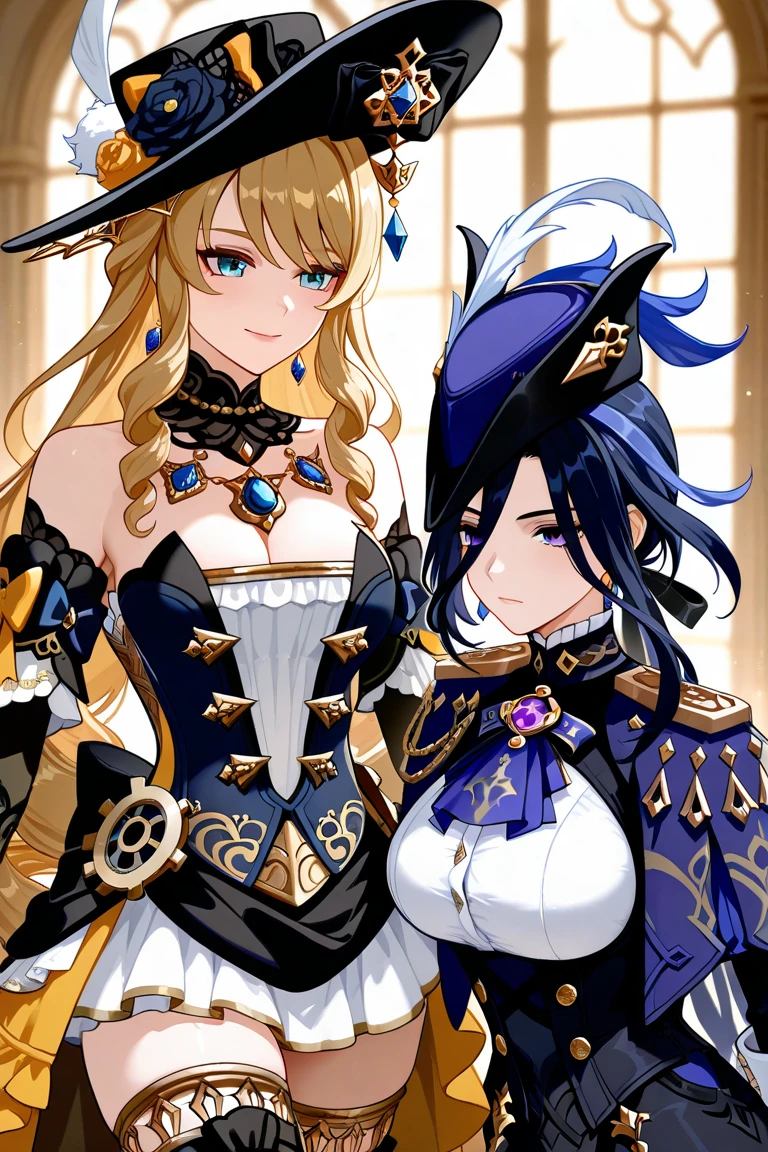 est quality),Very detailed, 2 girls seductive erotic female face with scratches   busty Navia Shogun Raiden