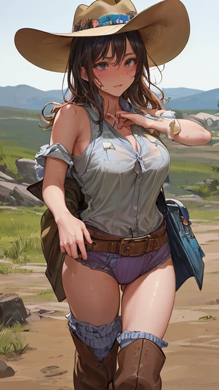 1girl, solo, chizuru, enamiKatsumiStyle, highres, hdr, (((best quality, masterpiece))), ultra detailed illustration, [extremely detailed face], (cowboy shot), cleavage showing 