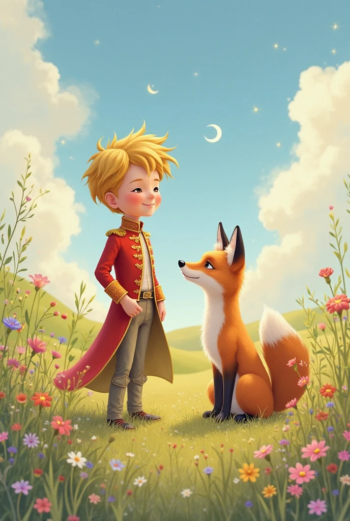 image(( little boy ))With a fox and a star,(( The Little Prince)), Portrait of a magical blond prince, SPRING April,Magical fantasy space planet,Spaceship Wooden Ship,Fairytale painting, A bright light masterpiece, The Winter Prince, breathtaking art, illustartion!, Coronation of the New Year's Prince, by Anna Haifisch, by Julia Pishtar, fantastic art, A fairytale work of art, inspiring art, fantasy fox love, Fantastic works of art