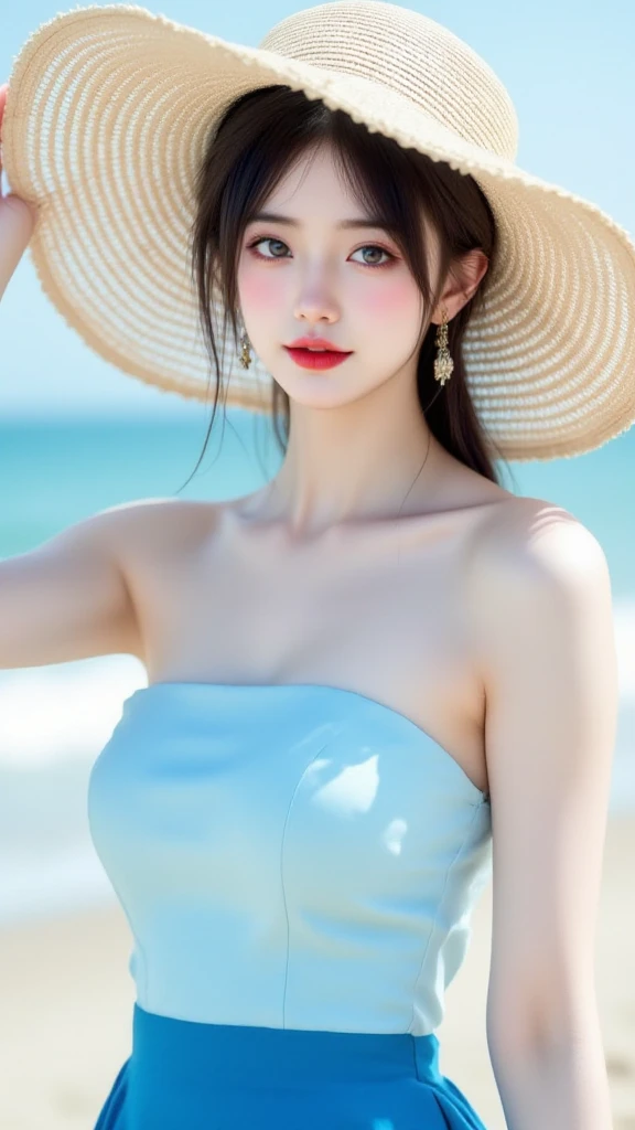 best qualtiy、masterpiece、intricate detailes、depth of fields、top-quality、A highly detailed、hight resolution、4K、超A high resolution、surrealistic、realisticlying、sea side、1 persons、独奏、A detailed face、Beautiful eyes、real looking skin、big breasts thin waist、Ren Hao、lace-trim、Fireworks Festival、delicate patterns、intricate detailes、
