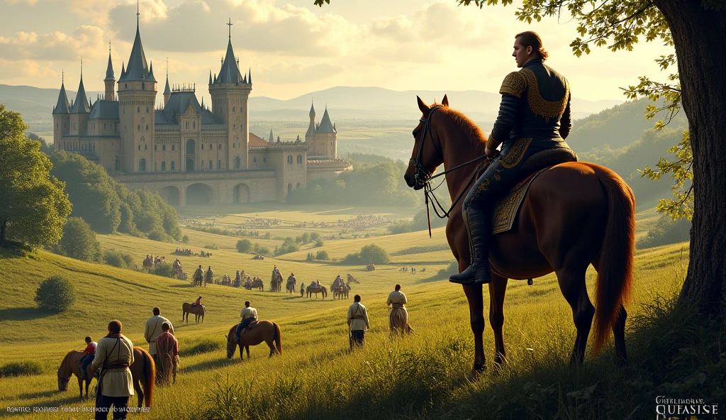 new medievalism with exudes realism, knight corps, ground level shot, sunset backlighting, commencement ceremony, castle background detail, passion with bravery with nobility atmosphere, 16k resolution, high contrast, radiosity, professional art work, insane details, expert precision including intricate examples of undeniably amazing image quality and detailed design, highest quality,