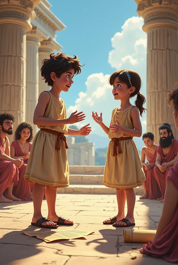 Image of the clothing of ancient Greeks with a description for children