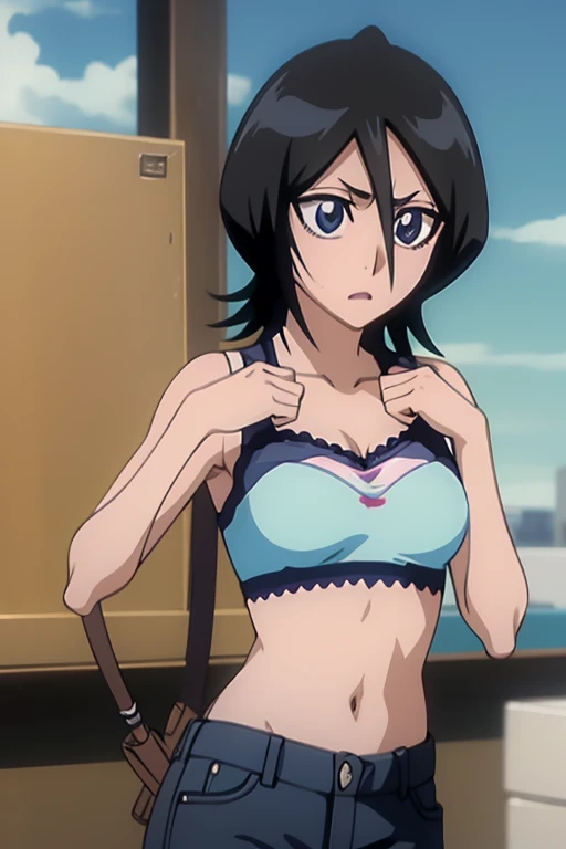 Rukia Kuchiki stands in a bra