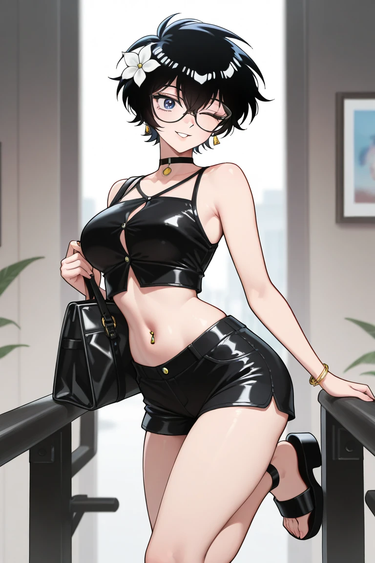 <lora:kiwi_v2_mix:0.7>,detailed_background,indoors,necklace,clothes_pull,brown_hair,mole,blush,handcuffs,panties,wedgie,1girl,bead_necklace,absurdres,pink_panties,cleavage,cowboy_shot,stomach,beads,thigh_gap,mole_under_eye,jacket,navel,underwear,earrings,thighs,standing,holding_handcuffs,animal_print,jacket_on_shoulders,smile,orange_eyes,pantyhose,cuffs,pantyhose_pull,short_hair,pink_nails,legs_together,skindentation,hair_between_eyes,jewelry,black_pantyhose,poorly_dressed_policewoman_(chela77),black_choker,solo,highres,holding,large_breasts,chela77,breasts,closed_mouth,leopard_print,choker,nail_polish