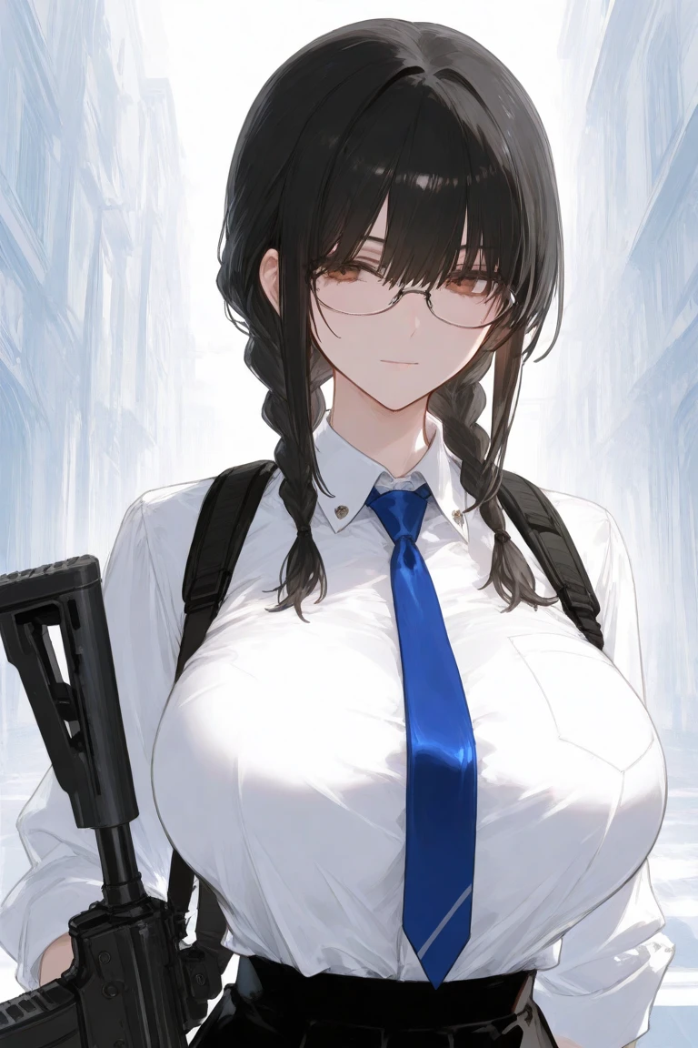 masterpiece,Big Breasts,beauty,Purple glasses,Black Hair,Side Ponytail,Surrounded by zombies,Gritting your teeth,See-through dress,Holding a gun,heavy rain,Wet with rain