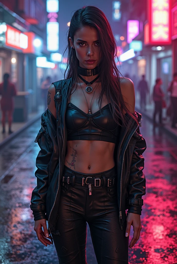 Cyberpunk punk mohawk, red leather outfit with chrome