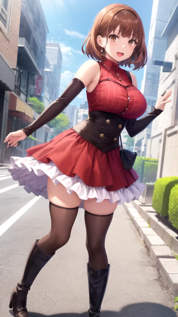 (Best quality, 8k, 32k, Masterpiece, UHD:1.2), kizuna ai, huge breasts,long hair, brown hair, multicolored hair, hair tied, pink hairband, pink highlights, streaked hair, smiling, party dress, no bra, backless dress, cleavage, hand bag, high heels, sleeveless dress, bar, night club , bare thighs, thick thighs, black dress, champagne glass