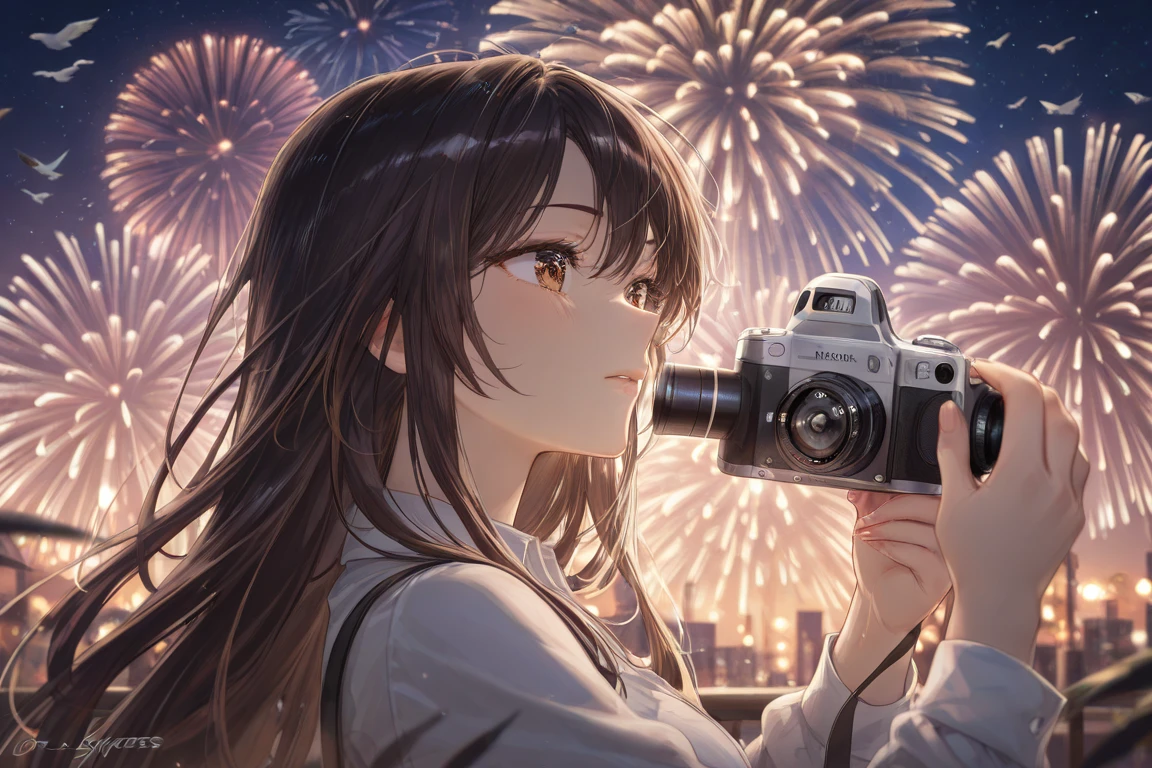 camera Girl Colorful fireworks Summer festival