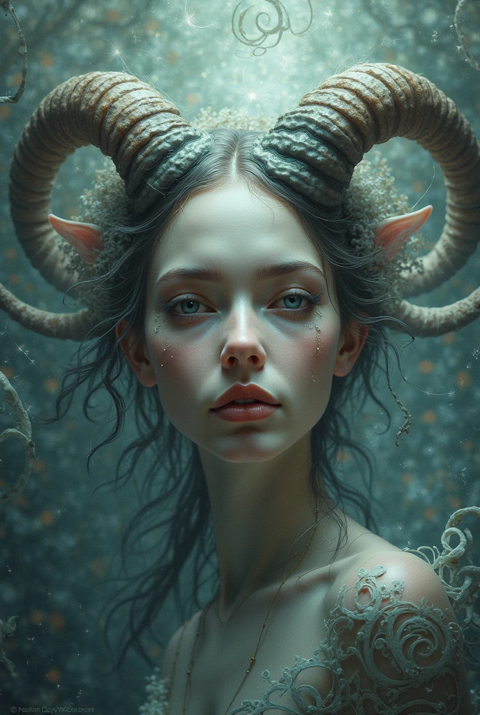 A 28 age years old girl looking at herself in the mirror and her face turned into a cockroach and her body is a girl's body in a close up view artistic and realistic and she has Insect tentacles on her head