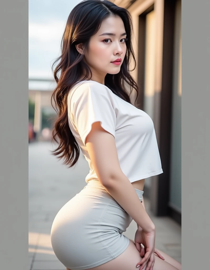 Beautiful girl: Asia, siêu dễ thương;
age: from 18-20 years old;
skin: milk white, rosy and flawless;
hair: copper orange color, smooth, lung linh dưới sunlight, detail;
eye: jet black, almond shaped, sexy, youthful, trong trẻo, siêu detail, elegant, charming, trang điểm high solution, true, bắt eye;
mí eye: delicate, Perfect Beauty;
eyebrow: cong, dear, high solution;
Face: beautiful, pure, Andromeda, light makeup, lovely, Perfect balance, đẹp đến từng detail;
nose: xinh, lovely, cao;
cheekbone: prominent;
lip: charming, light red lipstick, son bóng lovely;
răng: Beaming smile, Lily-white;
body: full of youth, khít chặt apparel;
accessory: chain, earring, bracelet;
ngực: toning, tight fitting bra;
butt: develop, tight fitting underwear;
apparel lót: mesh fabric, metal thread, shiny;
apparel: sweater, wide mesh, motley, tight;
Fashion style: high-class, Modern 2024, luxurious;
Image quality: non-NSFW, 8K CG HD, high solution, Super nice graphics, professional, detail, colourful, ultrafine, advanced techniques, RAW true;
light: complex color combinations, black gold rays;
sunlight: twinkle, illuminate the girl's body;
Wallpaper: random, beautiful;
Colorful street art, The photo is visually appealing;
((Girl standing on modern Chinese street, Beautiful space));