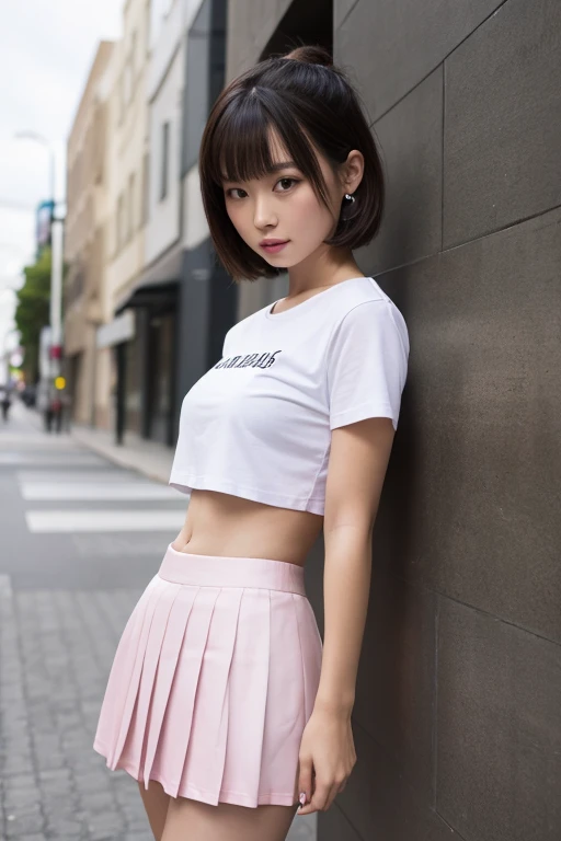 Realistic),(High resolution close up), , ultra high density skin, Beautiful lightning, Awards - Winning Photos,、15歳の日本の女子高生flat chest、、(beautiful medium-sized breasts:)Beautiful Eyes、Clear Eyes、Show your 、 (Very few、flat、((Cute mini skirt))、（(White shortsＴPut on a shirt))、Cute Hairstyles、on the road、Open your thighs、Spread your legs