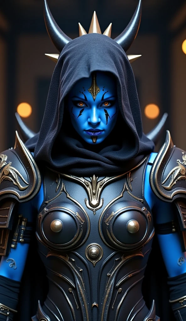 beautiful draenei girl with blue skin from the game Warcraft