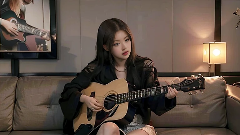 A girl playing guitar