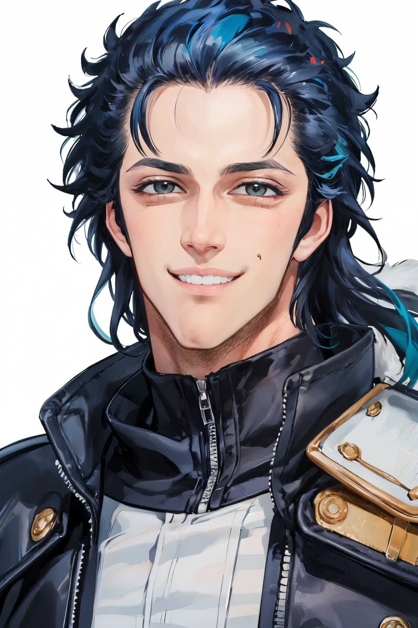rei,1boy,blue hair,long hair,portrait,smile 