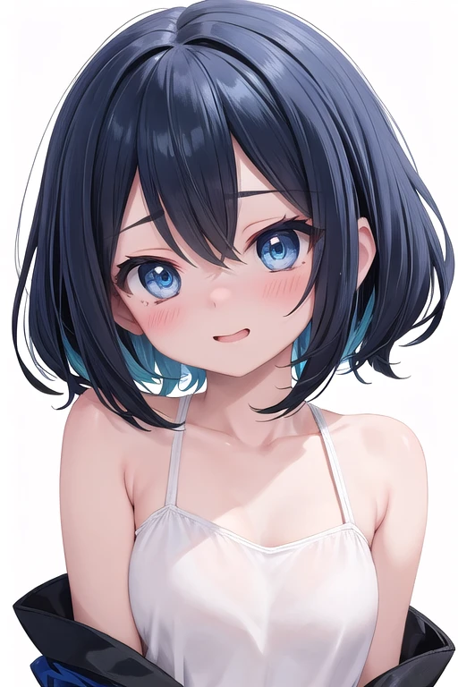 (masterpiece, face focus, profile: 1.3), (8K, Raw Photography, Top Image Quality: 1.4), gravure, splendid and colorful, 8yo kawaii petit little 1loli:1.3, (small cleavage:1.2), Super Detail cute Face, perfect pupil of the Eyes of Detail, anime style big eyes with eyelashes, Double Eyelid, Sharp Focus:1.2, Pretty infant:1.4, Top-Quality, Super A High Resolution, (Photorealistic: 1.4), Highly Detailed and professional lighting full smile, break, loose and light white camisole, shoulder out, nipples slip, natural facial expression, medium hair, fatal position, gorgeous background