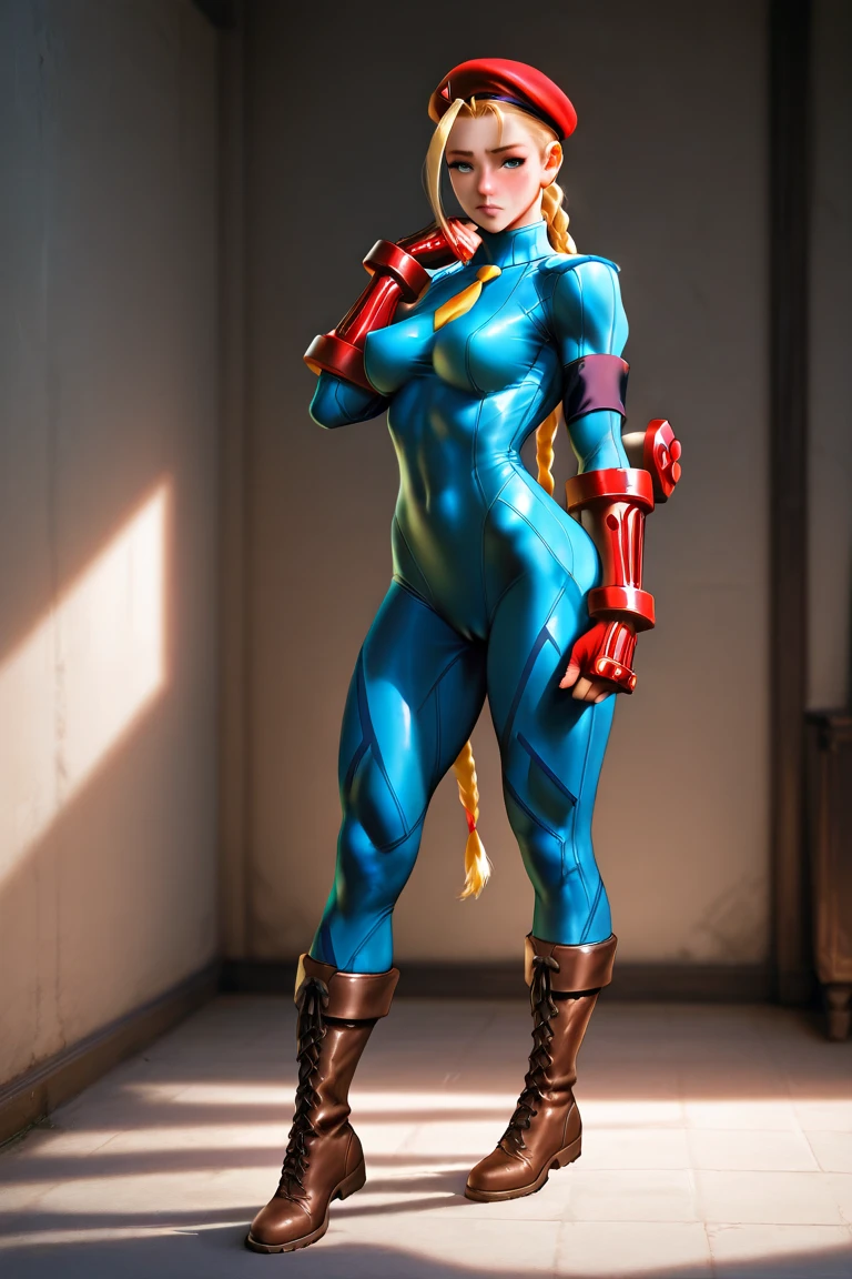 (Muscular:2.6), (thick thighs:1.4), (large round breasts:1), (large muscular chest and shoulders:1), FEMALE, blonde hair, long blonde hair, (big smile:1), (wearing tight sexy blue Samus Zero Suit:1.6), looking at viewer, (three quarter view:1.3), upper body view, (dark futuristic lab at night:1.5), (dark lighting:2), detailed skin, detailed eyes, (clean skin:1.5), (very thin waist:1.6), (huge body muscles:1.9), (one protagonist:1.5),