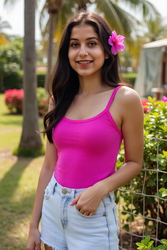 young beautiful hispanic woman with no makeup, with colorful shirt, midday, shallow-focus, 35mm, photorealistic, Canon EOS 5D Mark IV DSLR, f/5.6 aperture, 1/125 second shutter speed, ISO 100 --ar 2:3 --q 2 --v 4