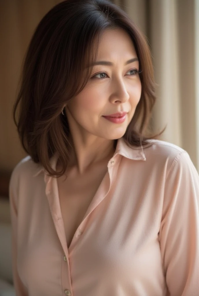 (highest quality,8K,masterpiece),professional lighting,anatomically correct,
beautiful mature woman,50 years old,Very beautiful Japan models,proudly,look forward,realistic wrinkles,
big breasts,
pixie cut,
earrings,