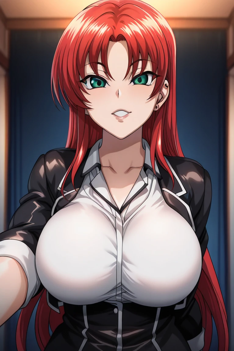 (Highest quality、Masterpiece、Very detailed、4K)、One Woman、、Red Hair、Long Hair、(((Nakano May)))、(Star-shaped hair fastening)、Are standing、cleavage、professor