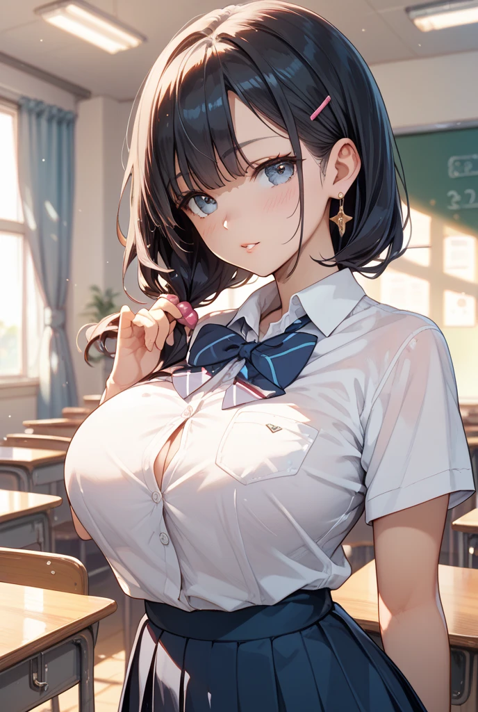 masutepiece、masterpiece、top-quality、ultra-detailliert、hight resolution、hight resolution、8K Portrait、Unity 8k壁紙のhigh-detailCG、Unity 8k壁纸、Cute little:1.5、Lori:1.5、Highly detailed CG Unity 8k wallpaper、逼真、realperson、Cute little、 Portrait photos、shinny skin、high-detail、(sixteen years old:1.2)、(1人)、Beautiful clear eyes、Ultra-fine depiction、delicated face、Lovely lips、skinny body、Big breasts thin waist、Thin leg、(school classrooms:1.6)、 1girl in, Cute, Perfect face, Seriously, (blush:1.5), Big breasts,((School Uniforms:1.2)),(((Clothes lift:1.5))), (((Nipples))), Detailed description vagina,Show vagina,Spread legs,spreading pussy,((cum in vaginas:1.5))