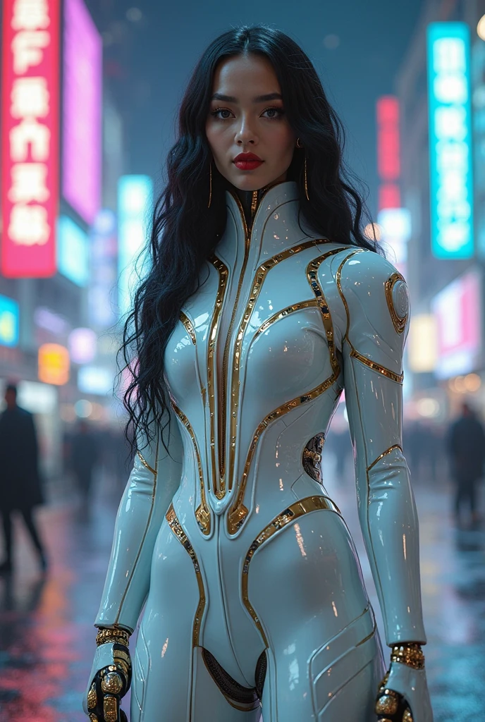 Thai girl, My hair is very long., My hair is very long., Ridiculously long hair, My hair is very long.มาย, very big breasts:1.95, Straight posture,spidergwen,futuristic