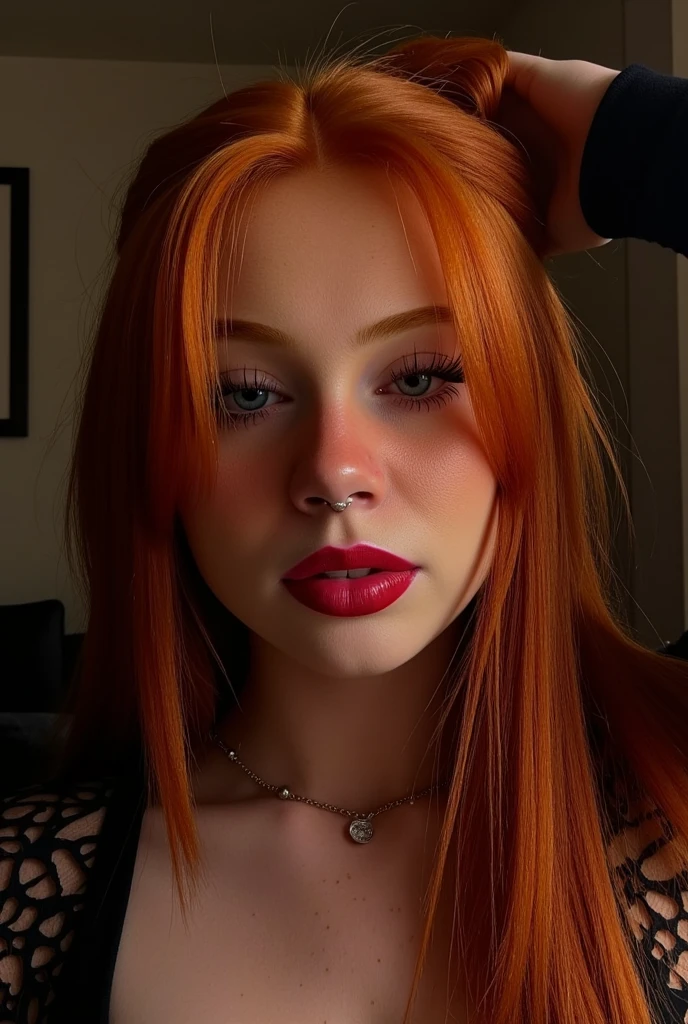 (abstract, symmetry, symmetrical, plants:1.15), <lora:sd15_locon_AnnieSchroeter_24_v1-000008:.9> AnnieSchroeter, focus on eyes, close up on face, scarlet red color hair styled as Straight Twisted Half-Up,