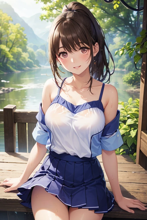 (highest quality:1.4)、(High resolution)、(detailed background)、(detailed beautiful face:1.4)、(anatomically correct)、(detailed facial expressions)、beautiful and smooth skin、beautiful age girl、two beautiful girls、(huge breasts:1.3)、cute hair color、braided bob、braided ponytail、realistic、perfect body line、Attractive big buttocks、thick thighs、relaxed atmosphere、cowboy shot、Thin, sheer white panties、Thin, sheer white bra、(underboob:1.3)、(skirt lift:1.3)、cute pubic hair、playfully、
(Two beautiful girls lifting their skirts to show us their panties:1.5)、
Beautiful girl in the sunset reflected on the river while rowing a canoe、Canoeing with a beautiful sunset view as a backdrop、While paddling a canoe in the gentle current、They intentionally splash water on each other while paddling a canoe.、They are smiling, splashing with water, and having fun joking with each other.、With the sound of the river flowing and the wind in the background、My clothes are wet and transparent、
Wear a loose shirt dress made of sheer material with the buttons open、My clothes are wet and transparent、wet、
Sneakers or sandals on your feet、sexual expression、Playfully smiling、panty shot、(underboob:1.3)、cute、cameltoe