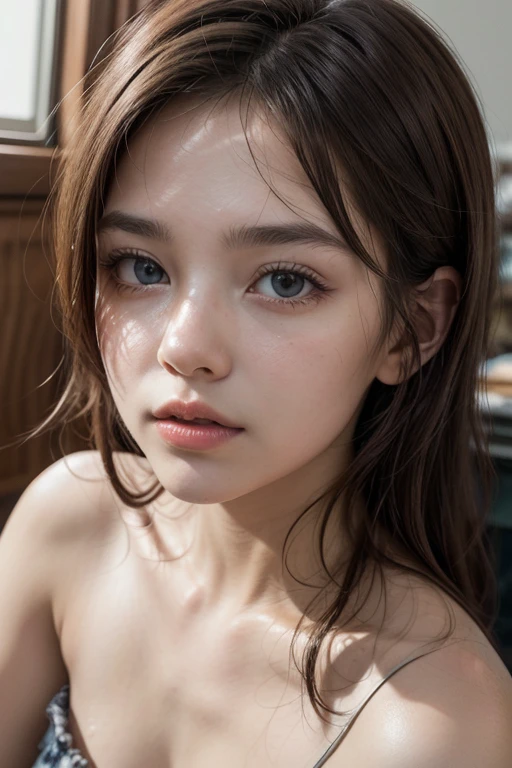 Naked girl posing for camera, beautiful face looking at camera, nose stopped and fine, ultra realistic, perfect anatomy, cinema image.stographic, full hd 8k