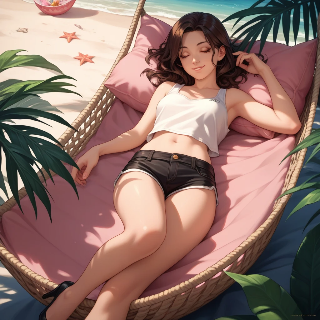 Happy freelancer lying on the beach and working.