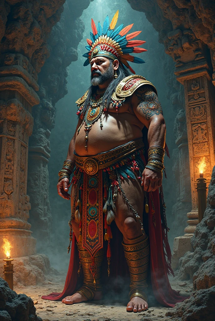 Imagine a corpulent Inca god Viracocha with a bodybuilder's body as an Inca warrior blessing the thermal springs of the Peroñitos in the Inca baths with his MascayPacha