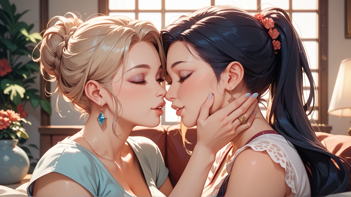 2, girls,2girls, azula left, elsa right, bikini, kissing, yuri