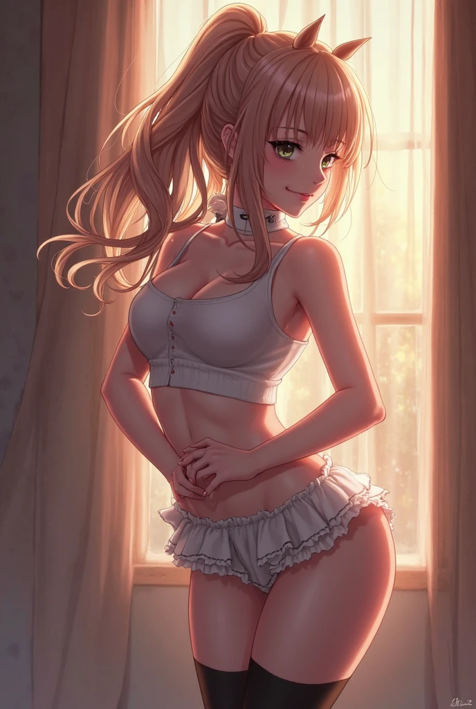 there is a woman in a short skirt and stockings posing, anime barbie in white stockings, trending on cgstation, elsa, render of april, disney character, deviantart artstation cgscosiety, beautiful elsa, game cg, cushart krenz key art feminine, rapunzel, blonde - haired princess, elsa frozen, portrait of elsa of arendelle